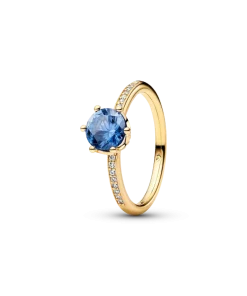 Blue Sparkling Crown Solitaire Ring