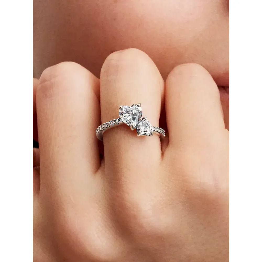 Double Heart Sparkling Ring - Image 2