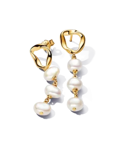 Organically Shaped Circle & Baroque Treated Freshwater Cultured Pearls Drop Earrings