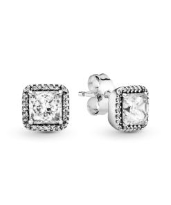 Square Sparkle Halo Stud Earrings