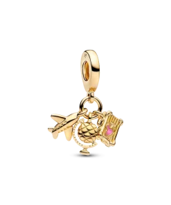 Airplane, Globe & Suitcase Triple Dangle Charm