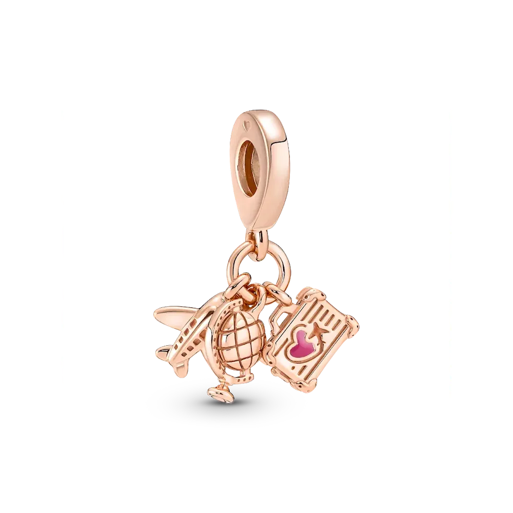 Airplane, Globe & Suitcase Triple Dangle Charm