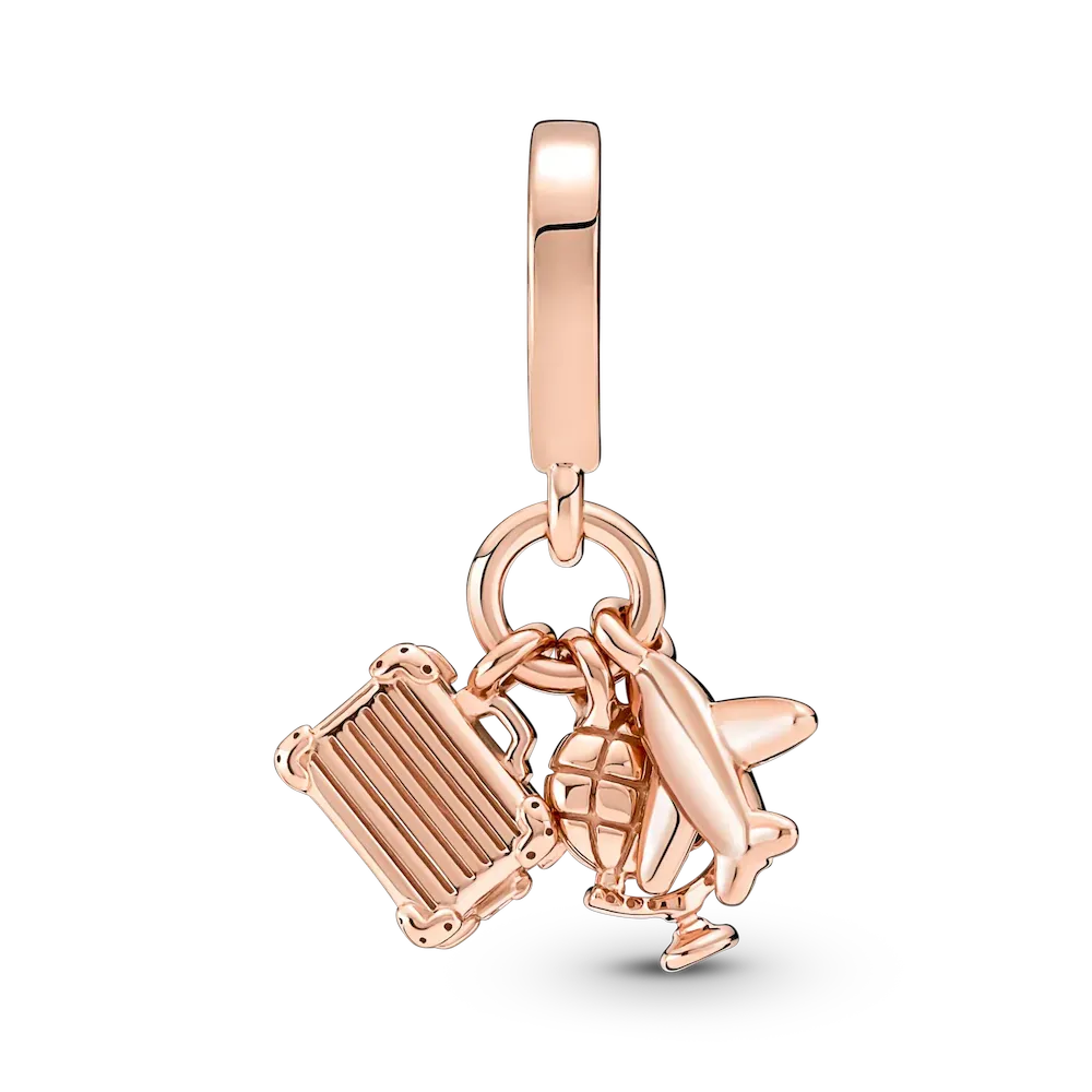 Airplane, Globe & Suitcase Triple Dangle Charm - Image 4