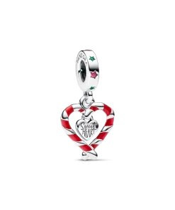 Double Candy Cane Heart Christmas Dangle Charm