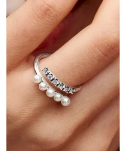 Alternative view of Treated Freshwater Cultured Pearls & Pavé Open Ring