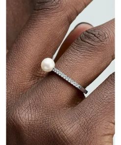 Alternative view of Treated Freshwater Cultured Pearl & Pavé Ring